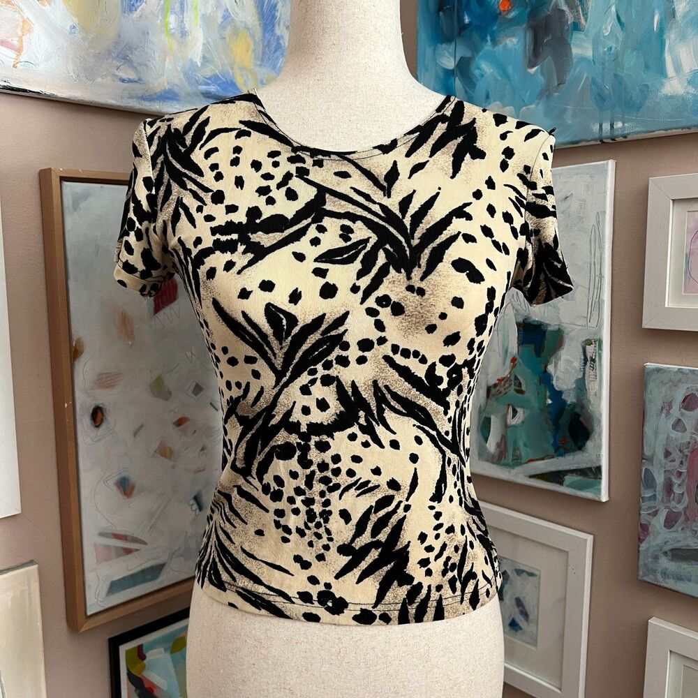 Vintage y2k Safari Claudia Richard Animal Print Euro Summer Stretch Top Size M